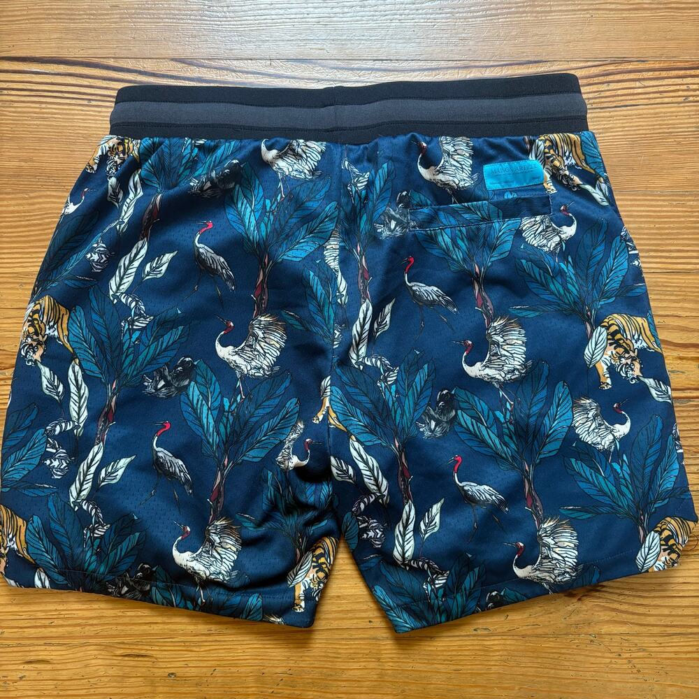 Maison Article blue tiger foliage double lined‎ mens drawstring shorts SIZE XL